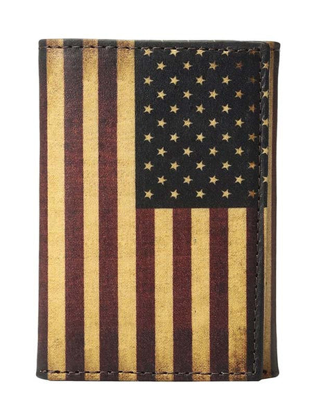 Nocona N5416597 Mens Vintage USA Flag Trifold Wallet front view. If you need any assistance with this item or the purchase of this item please call us at five six one seven four eight eight eight zero one Monday through Saturday 10:00a.m EST to 8:00 p.m EST