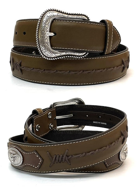 Nocona N2474644 Mens Barbed Wire Concho Western Leather Belt Brown front and back. If you need any assistance with this item or the purchase of this item please call us at five six one seven four eight eight eight zero one Monday through Saturday 10:00a.m EST to 8:00 p.m EST