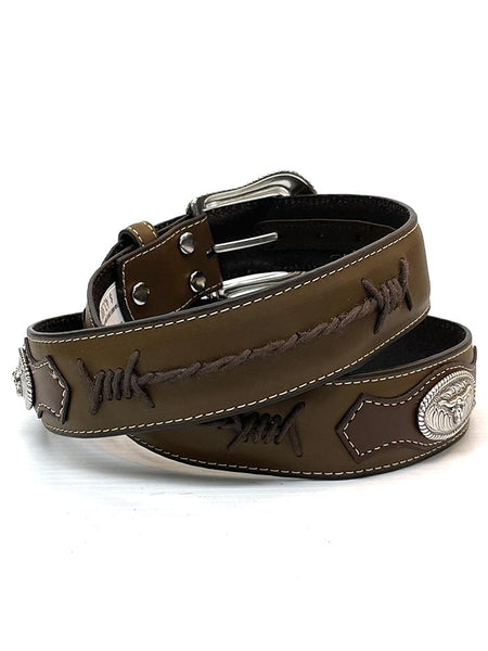 Nocona N2474644 Mens Barbed Wire Concho Western Leather Belt Brown back view. If you need any assistance with this item or the purchase of this item please call us at five six one seven four eight eight eight zero one Monday through Saturday 10:00a.m EST to 8:00 p.m EST