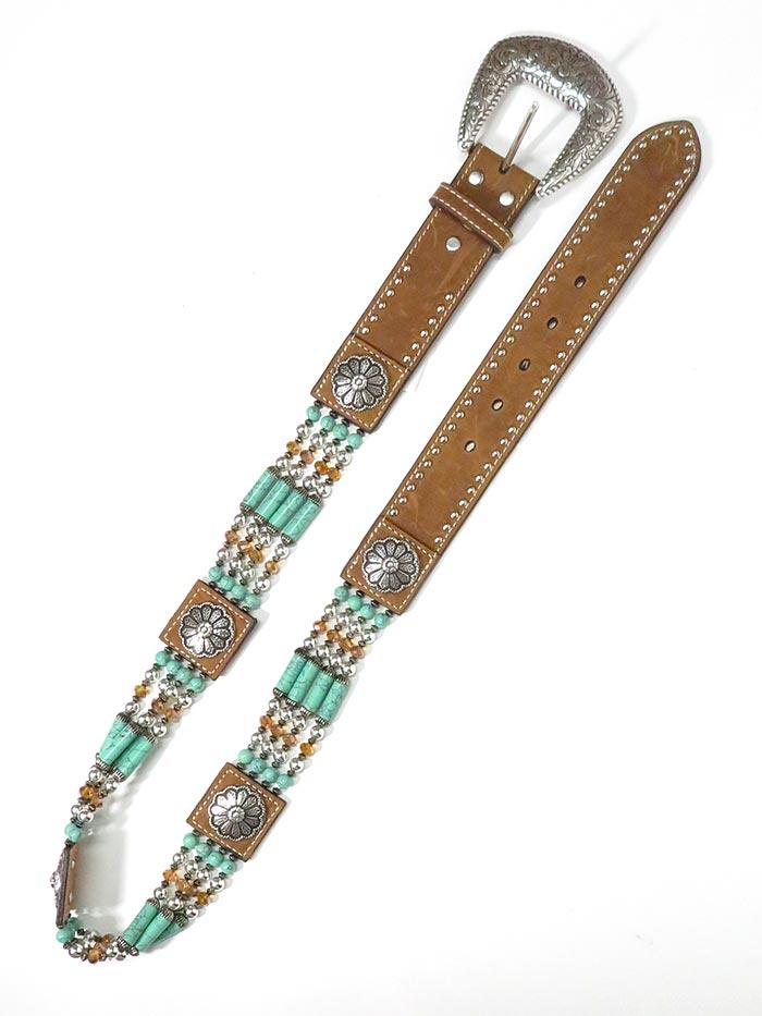 Nocona N3412744 Womens Beads & Floral Concho Western Belt Brown front view. If you need any assistance with this item or the purchase of this item please call us at five six one seven four eight eight eight zero one Monday through Saturday 10:00a.m EST to 8:00 p.m EST