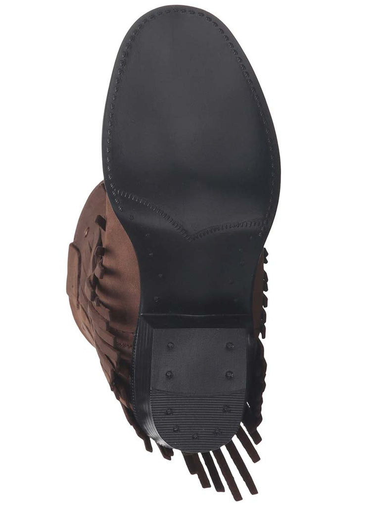 Old West 3125 Kids Fringe Cushion Comfort Boot Brown front and side view. If you need any assistance with this item or the purchase of this item please call us at five six one seven four eight eight eight zero one Monday through Saturday 10:00a.m EST to 8:00 p.m EST