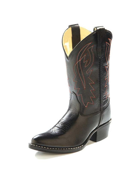 Old West 8110 CCY8110 Kids Cushion Comfort Cowboy Boot Black front and side view. If you need any assistance with this item or the purchase of this item please call us at five six one seven four eight eight eight zero one Monday through Saturday 10:00a.m EST to 8:00 p.m EST