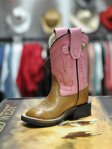 Old West BSI1839 Kids Toddler Infant Cowgirl Boot Pink And Brown front and inner side view. If you need any assistance with this item or the purchase of this item please call us at five six one seven four eight eight eight zero one Monday through Saturday 10:00a.m EST to 8:00 p.m EST