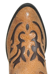 Old West VJ9113 Girls Inlay Round Toe Cowgirl Boots Tan toe view from above. If you need any assistance with this item or the purchase of this item please call us at five six one seven four eight eight eight zero one Monday through Saturday 10:00a.m EST to 8:00 p.m EST