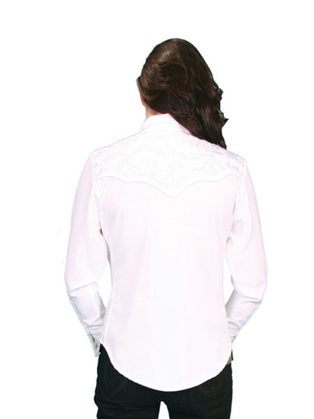 Scully PL-654-WHT Womens Floral Tooled Embroidery Western Shirt White back view. If you need any assistance with this item or the purchase of this item please call us at five six one seven four eight eight eight zero one Monday through Saturday 10:00a.m EST to 8:00 p.m EST