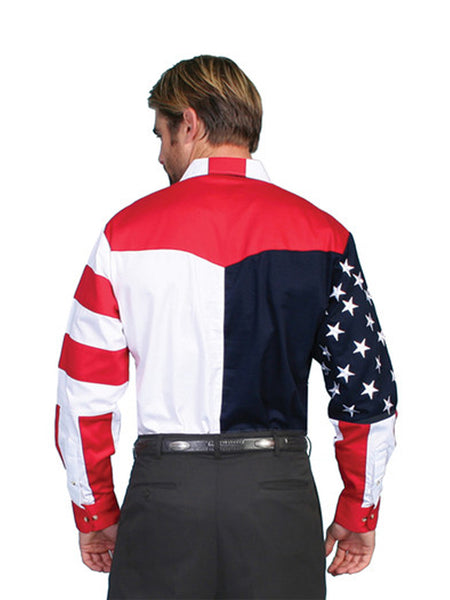 Scully RW029 Mens Long Sleeve Patriot Western Shirt Bold Stars And Stripes back view. If you need any assistance with this item or the purchase of this item please call us at five six one seven four eight eight eight zero one Monday through Saturday 10:00a.m EST to 8:00 p.m EST