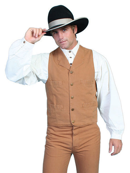 Scully RW041-BRN Mens Canvas Vest Brown front view. If you need any assistance with this item or the purchase of this item please call us at five six one seven four eight eight eight zero one Monday through Saturday 10:00a.m EST to 8:00 p.m EST
