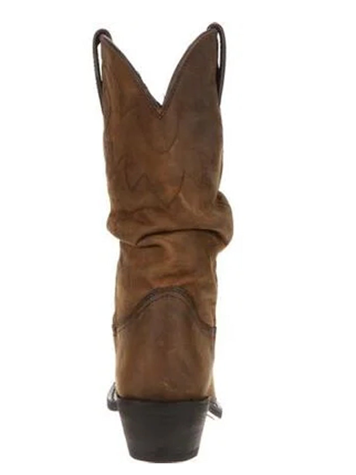 Durango RD542 Womens Slouch Western Boot Distressed Tan front and side view. If you need any assistance with this item or the purchase of this item please call us at five six one seven four eight eight eight zero one Monday through Saturday 10:00a.m EST to 8:00 p.m EST