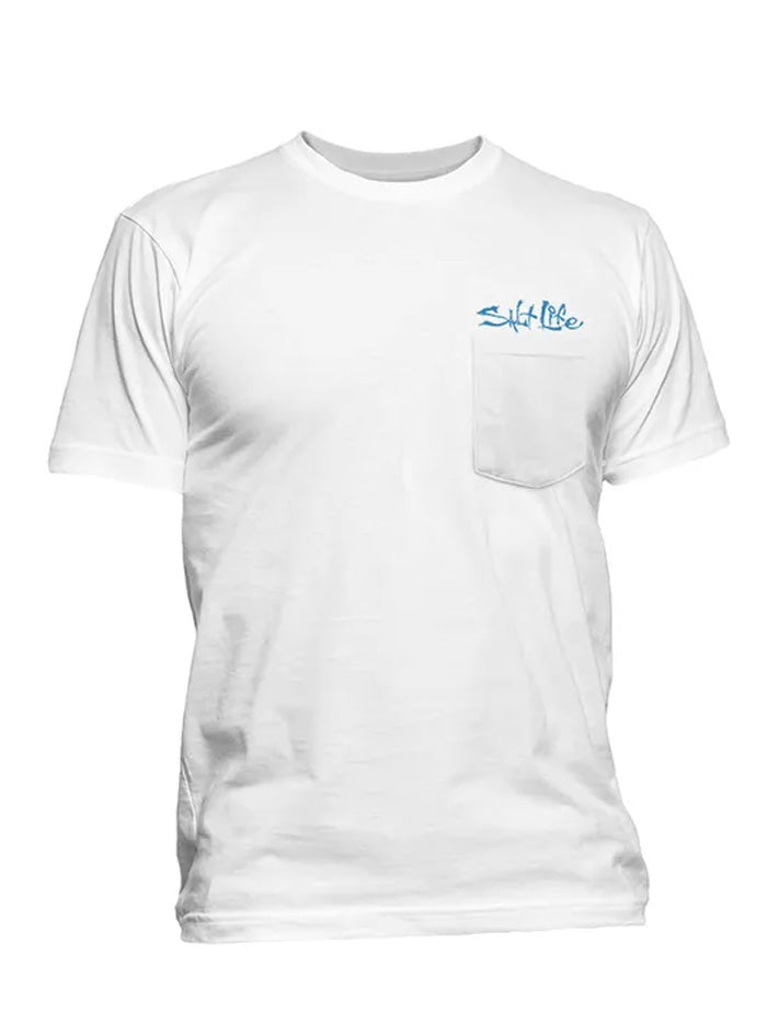 Salt Life SLM10785 Mens Amerisail Short Sleeve Pocket Tee White back view. If you need any assistance with this item or the purchase of this item please call us at five six one seven four eight eight eight zero one Monday through Saturday 10:00a.m EST to 8:00 p.m EST