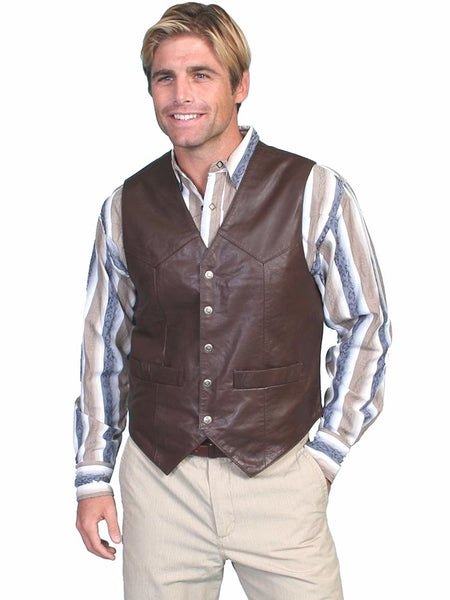 Scully 507-143 Mens Western Soft Touch Lambskin Snap Front Vest Brown Front view. If you need any assistance with this item or the purchase of this item please call us at five six one seven four eight eight eight zero one Monday through Saturday 10:00a.m EST to 8:00 p.m EST