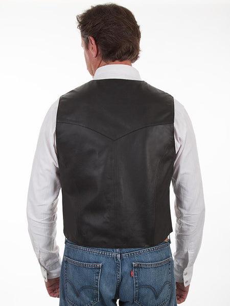 Scully 507-144 Mens Western Soft Touch Lambskin Snap Front Vest Black back view. If you need any assistance with this item or the purchase of this item please call us at five six one seven four eight eight eight zero one Monday through Saturday 10:00a.m EST to 8:00 p.m EST