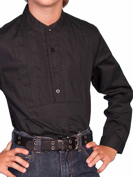 Scully RW032K-BLK Kids Tuxedo Front Shirt Black front view close up. If you need any assistance with this item or the purchase of this item please call us at five six one seven four eight eight eight zero one Monday through Saturday 10:00a.m EST to 8:00 p.m EST