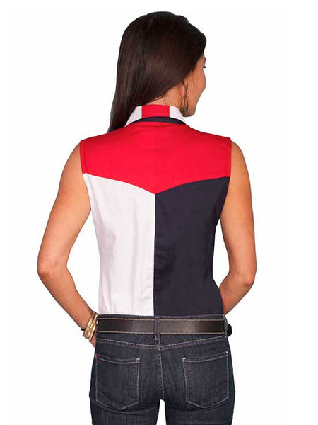 Scully RW029LSS Womens Sleeveless Patriot Western Shirt Bold Stars And Stripes back view. If you need any assistance with this item or the purchase of this item please call us at five six one seven four eight eight eight zero one Monday through Saturday 10:00a.m EST to 8:00 p.m EST
