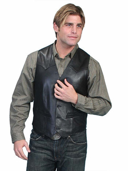 Scully 503-11 Mens Lambskin Button Front Vest Black Lamb front view. If you need any assistance with this item or the purchase of this item please call us at five six one seven four eight eight eight zero one Monday through Saturday 10:00a.m EST to 8:00 p.m EST