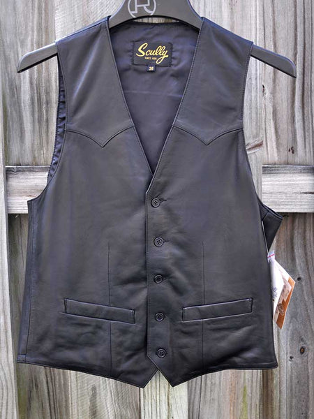 Scully 503-11 Mens Lambskin Button Front Vest Black Lamb front view hanging. If you need any assistance with this item or the purchase of this item please call us at five six one seven four eight eight eight zero one Monday through Saturday 10:00a.m EST to 8:00 p.m EST