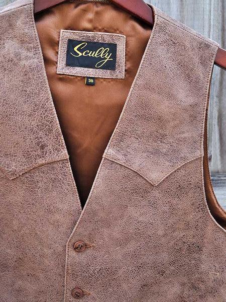 Scully 503-60 Mens Lambskin Button Front Vest Brown front view close up. If you need any assistance with this item or the purchase of this item please call us at five six one seven four eight eight eight zero one Monday through Saturday 10:00a.m EST to 8:00 p.m EST