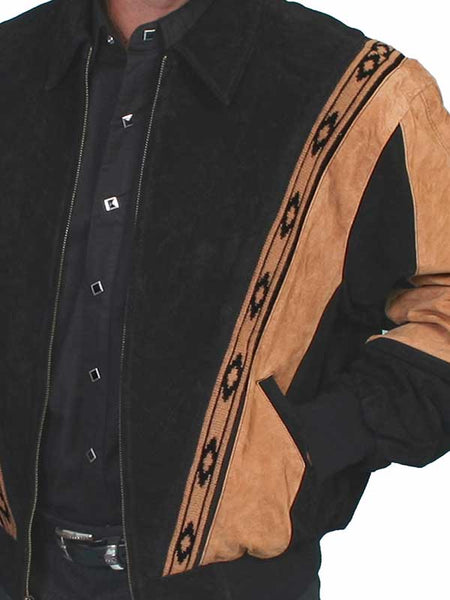Scully 62-147 Mens Boar Suede Rodeo Leather Jacket Black front view close up. If you need any assistance with this item or the purchase of this item please call us at five six one seven four eight eight eight zero one Monday through Saturday 10:00a.m EST to 8:00 p.m EST