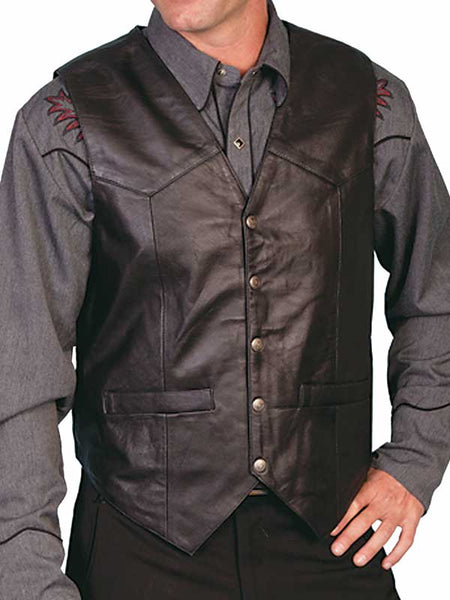 Scully 507-144 Mens Western Soft Touch Lambskin Snap Front Vest Black front close up. If you need any assistance with this item or the purchase of this item please call us at five six one seven four eight eight eight zero one Monday through Saturday 10:00a.m EST to 8:00 p.m EST