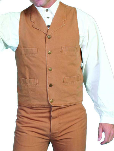 Scully RW041-BRN Mens Canvas Vest Brown front view close up. If you need any assistance with this item or the purchase of this item please call us at five six one seven four eight eight eight zero one Monday through Saturday 10:00a.m EST to 8:00 p.m EST