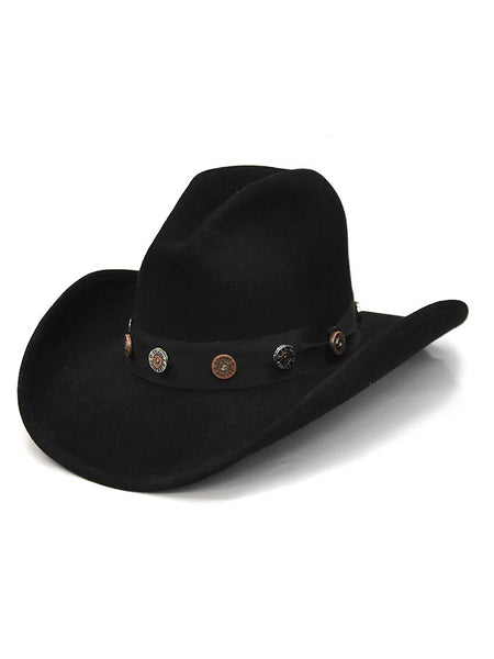 Bullhide SHOTGUN 0767BL Western Wool Hat With Concho Hatband Black side-front view. If you need any assistance with this item or the purchase of this item please call us at five six one seven four eight eight eight zero one Monday through Saturday 10:00a.m EST to 8:00 p.m EST