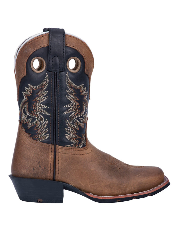 Dan Post DPC2940 DPC3940 Kids Rascal Square Toe Boot Brown  front and side view. If you need any assistance with this item or the purchase of this item please call us at five six one seven four eight eight eight zero one Monday through Saturday 10:00a.m EST to 8:00 p.m EST