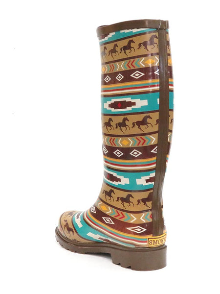 Smoky Mountain 6752 Womens Western Running Horses Waterproof Boots side and back view. If you need any assistance with this item or the purchase of this item please call us at five six one seven four eight eight eight zero one Monday through Saturday 10:00a.m EST to 8:00 p.m EST