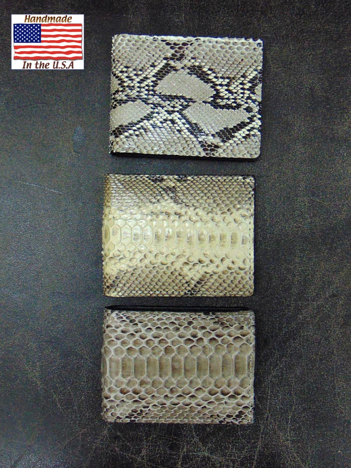Skin Shop 2237 Python Snake Skin Leather Bi-Fold Wallet Natural front view. If you need any assistance with this item or the purchase of this item please call us at five six one seven four eight eight eight zero one Monday through Saturday 10:00a.m EST to 8:00 p.m EST