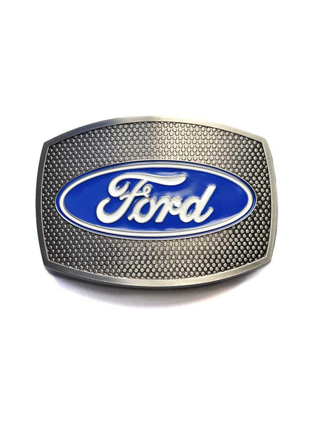 Western Express JD-120 Ford Oval Grille Plate Belt Buckle front view. If you need any assistance with this item or the purchase of this item please call us at five six one seven four eight eight eight zero one Monday through Saturday 10:00a.m EST to 8:00 p.m EST