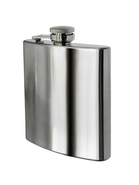 Rothco 645 Stainless Steel 8 oz Flask Silver front and side view. If you need any assistance with this item or the purchase of this item please call us at five six one seven four eight eight eight zero one Monday through Saturday 10:00a.m EST to 8:00 p.m EST