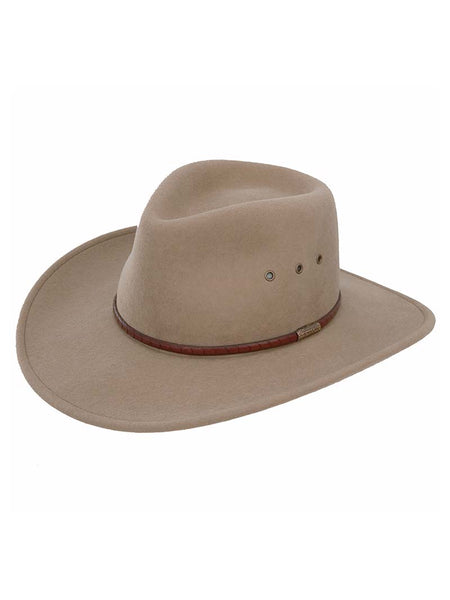 Stetson SWMOAB-8132MU THE MOAB Crushable Wool Felt Hat Mushroom front and side view. If you need any assistance with this item or the purchase of this item please call us at five six one seven four eight eight eight zero one Monday through Saturday 10:00a.m EST to 8:00 p.m EST