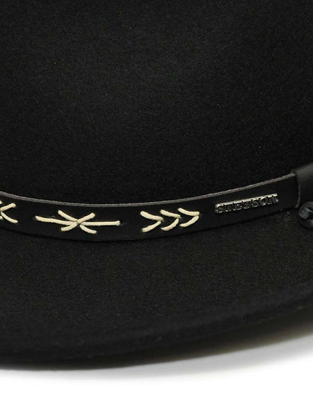 Stetson SWSTFE-813207 SANTA FE Wool Crushable Western Hat Black band close up. If you need any assistance with this item or the purchase of this item please call us at five six one seven four eight eight eight zero one Monday through Saturday 10:00a.m EST to 8:00 p.m EST