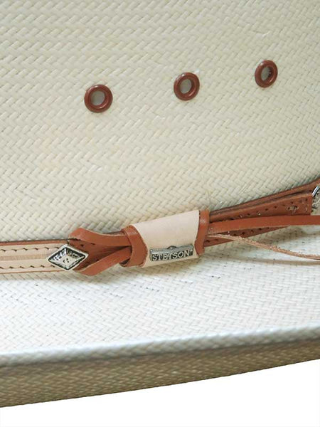 Stetson SSGRNT-664081 GRANT 10X Straw Western Hat Natural band close up. If you need any assistance with this item or the purchase of this item please call us at five six one seven four eight eight eight zero one Monday through Saturday 10:00a.m EST to 8:00 p.m EST
