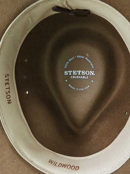 Stetson SWWDWD-8132-11 Wildwood Crushable Wool Felt Hat Acorn inside view. If you need any assistance with this item or the purchase of this item please call us at five six one seven four eight eight eight zero one Monday through Saturday 10:00a.m EST to 8:00 p.m EST