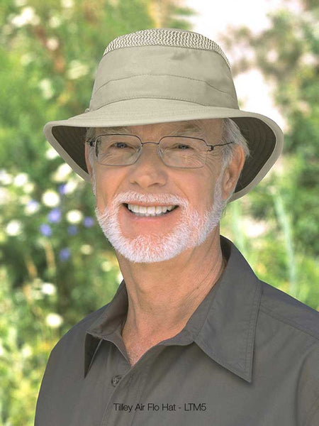 Tilley LTM5-KHOL Airflo Hat Khaki front view on male model. If you need any assistance with this item or the purchase of this item please call us at five six one seven four eight eight eight zero one Monday through Saturday 10:00a.m EST to 8:00 p.m EST