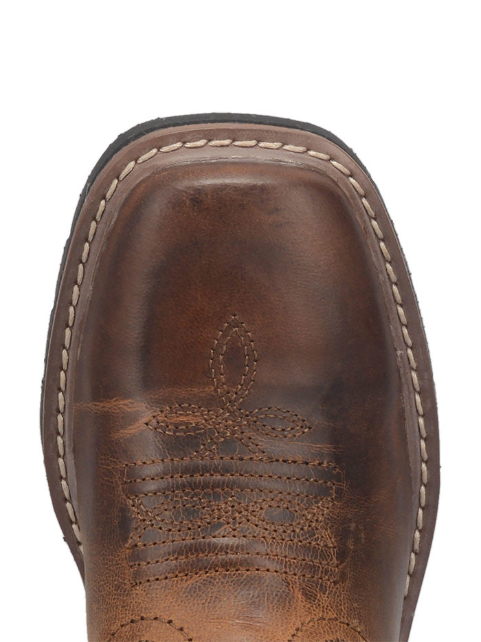 Dan Post DPC2932 Kids Western Leather Square Toe Armarillo Boot Brown front and side view. If you need any assistance with this item or the purchase of this item please call us at five six one seven four eight eight eight zero one Monday through Saturday 10:00a.m EST to 8:00 p.m EST