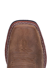 Dan Post DPC2940 DPC3940 Kids Rascal Square Toe Boot Brown toe view from above. If you need any assistance with this item or the purchase of this item please call us at five six one seven four eight eight eight zero one Monday through Saturday 10:00a.m EST to 8:00 p.m EST