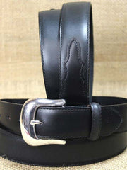 Tony Lama 0203L Mens Longhorn Billet Western Belt Black close up. If you need any assistance with this item or the purchase of this item please call us at five six one seven four eight eight eight zero one Monday through Saturday 10:00a.m EST to 8:00 p.m EST