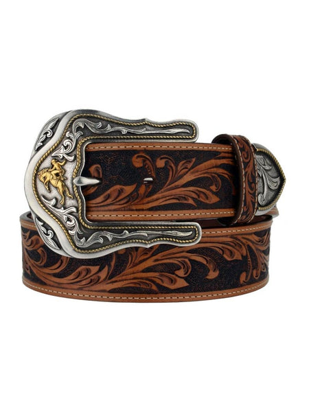 Tony Lama C41514 Mens Westerly Ride Leather Tooled Belt  front view. If you need any assistance with this item or the purchase of this item please call us at five six one seven four eight eight eight zero one Monday through Saturday 10:00a.m EST to 8:00 p.m EST