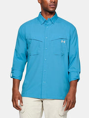 Under Armour 1290744-452 Mens Tide Chaser Long Sleeve Shirt Blue front view. If you need any assistance with this item or the purchase of this item please call us at five six one seven four eight eight eight zero one Monday through Saturday 10:00a.m EST to 8:00 p.m EST