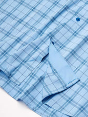 Under Armour 1353334-475 Mens Tide Chaser 2.0 Short Sleeve Plaid Shirt Blue Graphite close up. If you need any assistance with this item or the purchase of this item please call us at five six one seven four eight eight eight zero one Monday through Saturday 10:00a.m EST to 8:00 p.m EST