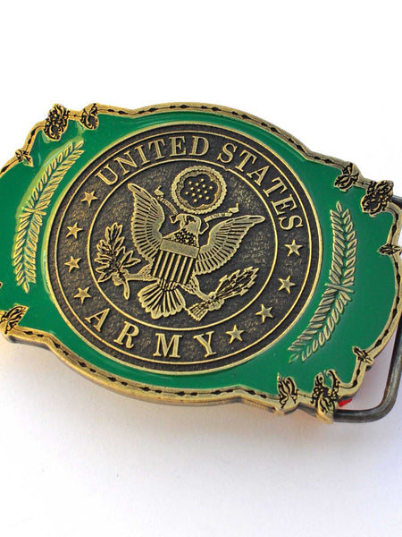 Eagle Emblems B0101 United States Army Pewter Belt Buckle front close up view. If you need any assistance with this item or the purchase of this item please call us at five six one seven four eight eight eight zero one Monday through Saturday 10:00a.m EST to 8:00 p.m EST