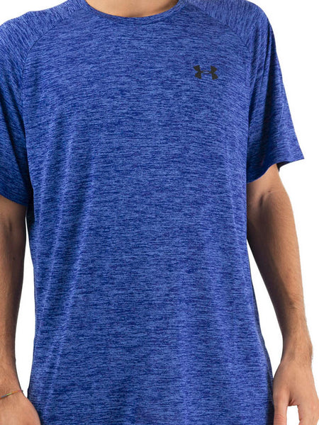 Under Armour 1326413-403 Mens Tech 2.0 Short Sleeve T-Shirt Blue Heather front view. If you need any assistance with this item or the purchase of this item please call us at five six one seven four eight eight eight zero one Monday through Saturday 10:00a.m EST to 8:00 p.m EST