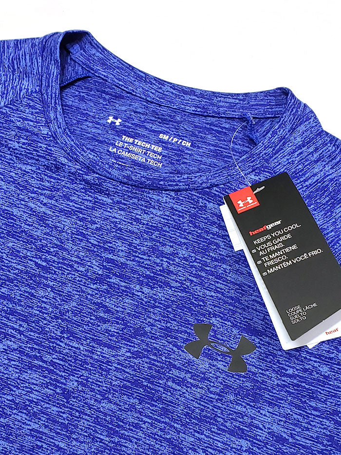 Under Armour 1326413-403 Mens Tech 2.0 Short Sleeve T-Shirt Blue Heather front view. If you need any assistance with this item or the purchase of this item please call us at five six one seven four eight eight eight zero one Monday through Saturday 10:00a.m EST to 8:00 p.m EST
