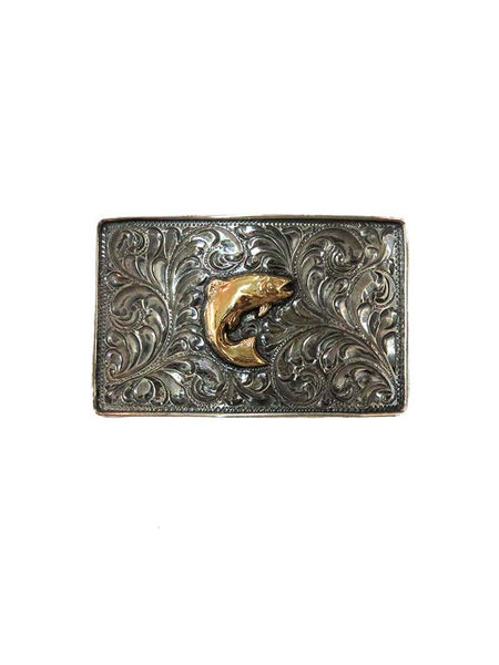 VOGT 180-004 Hand-Engraved Filigree Sterling Gold Bass Belt Buckle front view. If you need any assistance with this item or the purchase of this item please call us at five six one seven four eight eight eight zero one Monday through Saturday 10:00a.m EST to 8:00 p.m EST