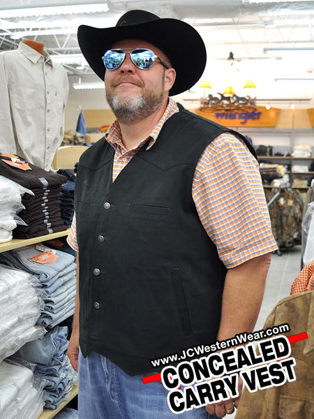 Wyoming Traders TBM-BLK Mens Texas Concealed Carry Canvas Vest Black front view. If you need any assistance with this item or the purchase of this item please call us at five six one seven four eight eight eight zero one Monday through Saturday 10:00a.m EST to 8:00 p.m EST