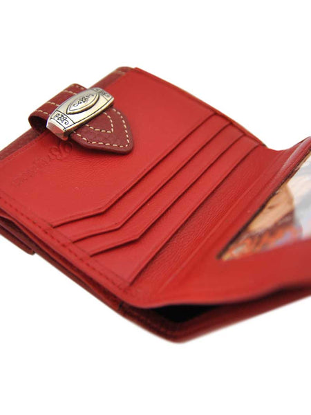 Brighton T10077 Mardi Gras Leather Small Wallet Red close up. If you need any assistance with this item or the purchase of this item please call us at five six one seven four eight eight eight zero one Monday through Saturday 10:00a.m EST to 8:00 p.m EST