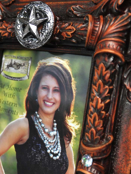 Western Moments Star Concho 4x6 Premium Photo Frame close up. If you need any assistance with this item or the purchase of this item please call us at five six one seven four eight eight eight zero one Monday through Saturday 10:00a.m EST to 8:00 p.m EST