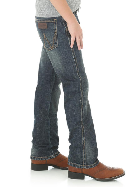 Wrangler 88JWZBZ 88BWZBZ Kids Retro Slim Straight Jean Bozeman side view. If you need any assistance with this item or the purchase of this item please call us at five six one seven four eight eight eight zero one Monday through Saturday 10:00a.m EST to 8:00 p.m EST