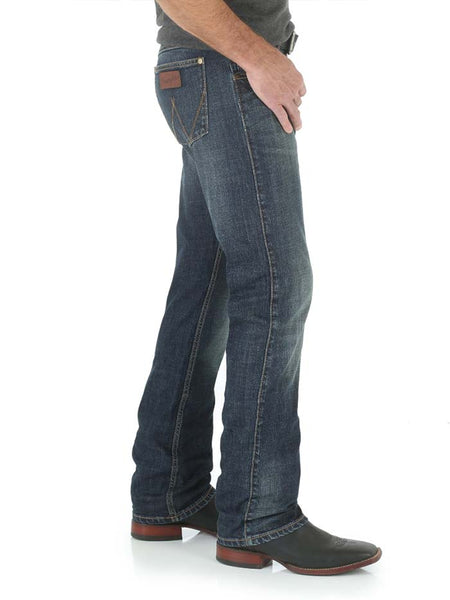Wrangler WLT88BZ Mens Retro Slim Fit Straight Leg Jean Bozeman side view. If you need any assistance with this item or the purchase of this item please call us at five six one seven four eight eight eight zero one Monday through Saturday 10:00a.m EST to 8:00 p.m EST