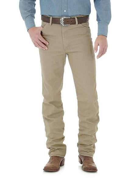 Wrangler 0936TAN Mens Cowboy Cut Slim Fit Jeans Prewashed Tan  front view. If you need any assistance with this item or the purchase of this item please call us at five six one seven four eight eight eight zero one Monday through Saturday 10:00a.m EST to 8:00 p.m EST